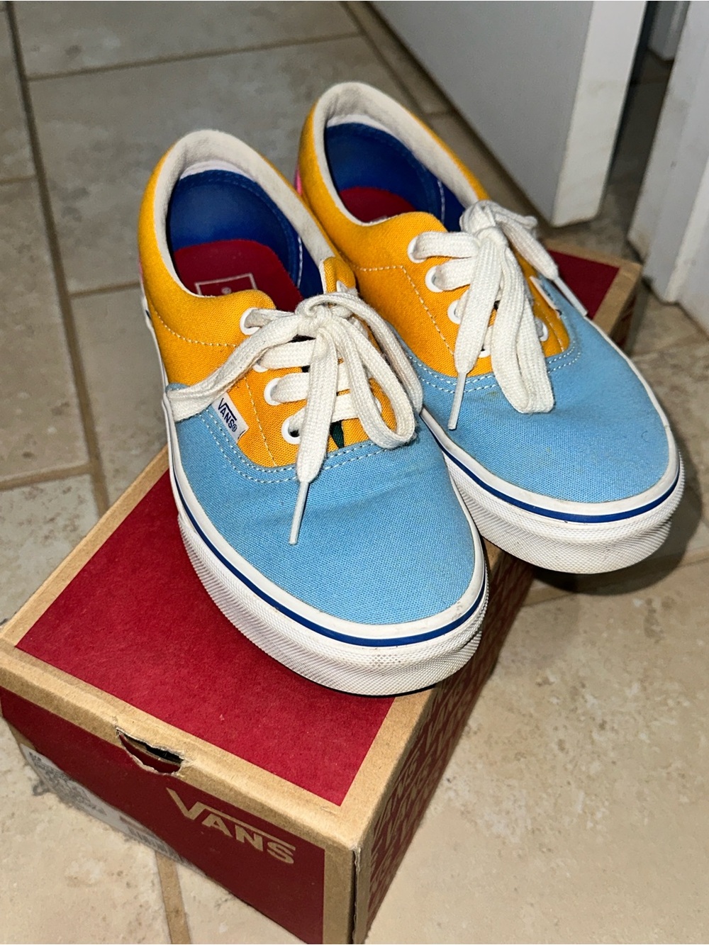 Vans Blue and Yellow Canvas Lace-Up Sneakers